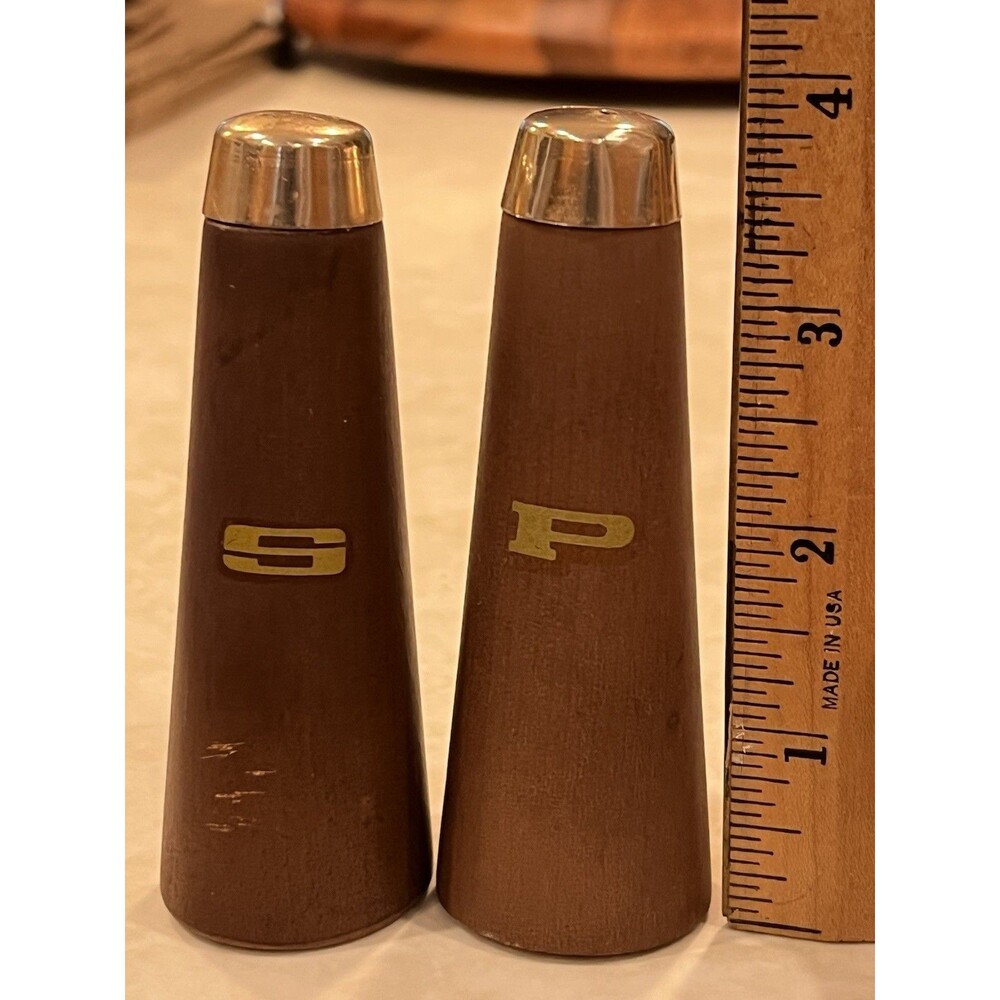 Vtg Mid Century MCM Teak Salt Pepper Shakers Woodware - Picture 9 of 10